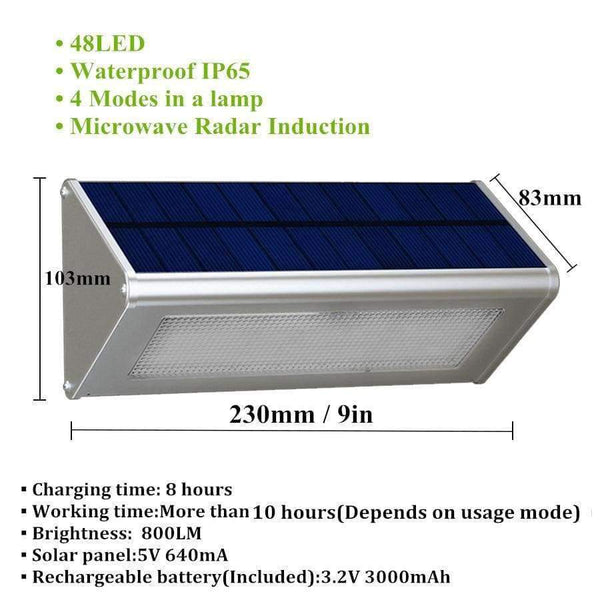 Planet Gates Outdoor Solar Powered Lamp Security Light With Motion Sensor Aluminum Alloy Street Porch Light lampada 48 LED 800LM Waterproof