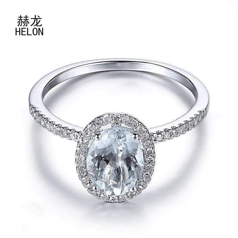 Planet Gates Oval Aquamarine Gemstone Rings Solid 10K White Gold Engagement Diamonds Rings For Women Wedding Trendy Fine Jewelry