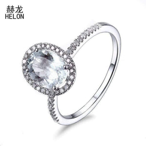 Planet Gates Oval Aquamarine Gemstone Rings Solid 10K White Gold Engagement Diamonds Rings For Women Wedding Trendy Fine Jewelry