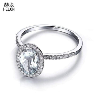 Planet Gates Oval Aquamarine Gemstone Rings Solid 10K White Gold Engagement Diamonds Rings For Women Wedding Trendy Fine Jewelry