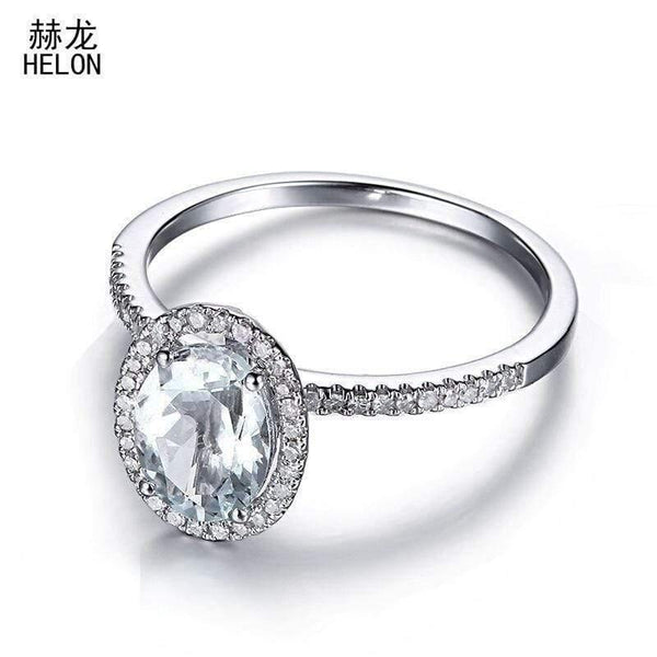 Planet Gates Oval Aquamarine Gemstone Rings Solid 10K White Gold Engagement Diamonds Rings For Women Wedding Trendy Fine Jewelry