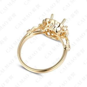 Planet Gates Oval cut Semi Mount Ring Settings & 0.18ct Diamond 14k Yellow Gold Gemstone Engagement Ring Fine Jewelry