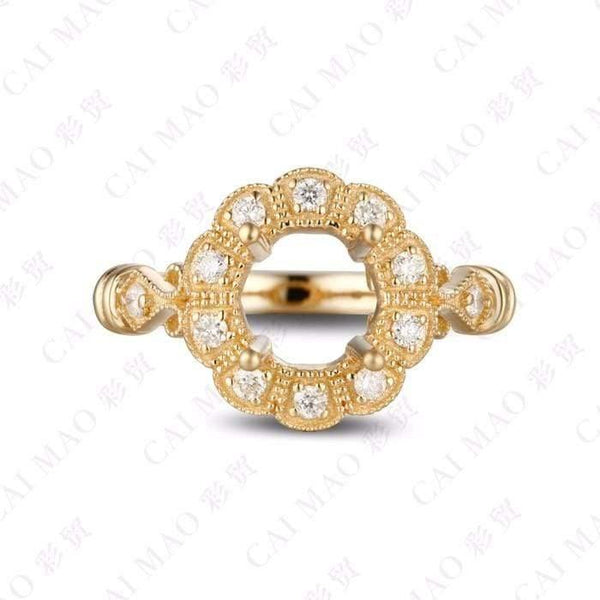 Planet Gates Oval cut Semi Mount Ring Settings & 0.18ct Diamond 14k Yellow Gold Gemstone Engagement Ring Fine Jewelry
