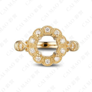 Planet Gates Oval cut Semi Mount Ring Settings & 0.18ct Diamond 14k Yellow Gold Gemstone Engagement Ring Fine Jewelry