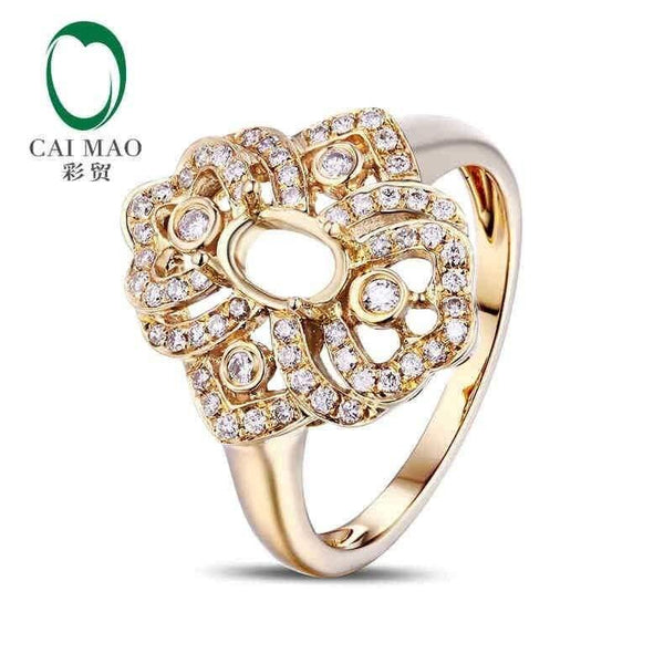 Planet Gates Oval cut Semi Mount Ring Settings & 0.26ct  Diamond 18k Yellow Gold Gemstone Engagement Ring Fine Jewelry