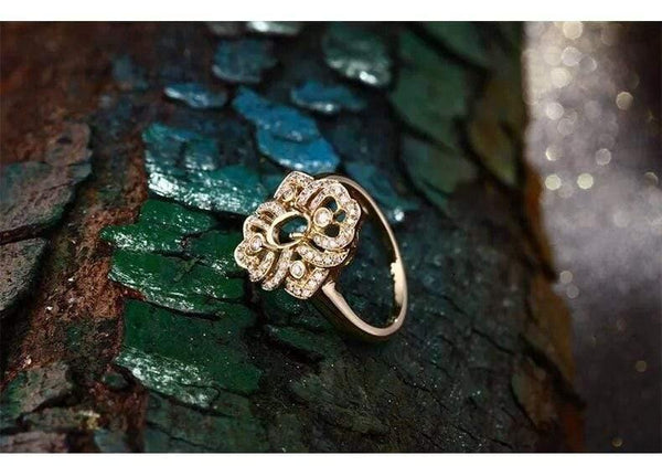 Planet Gates Oval cut Semi Mount Ring Settings & 0.26ct  Diamond 18k Yellow Gold Gemstone Engagement Ring Fine Jewelry