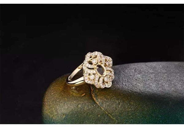 Planet Gates Oval cut Semi Mount Ring Settings & 0.26ct  Diamond 18k Yellow Gold Gemstone Engagement Ring Fine Jewelry