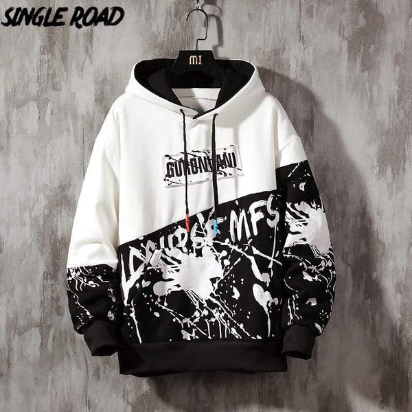 Planet Gates Oversized Mens Hoodies Men  Winter Patchwork Sweatshirt Hip Hop Japanese Streetwear Harajuku White Hoodie Men