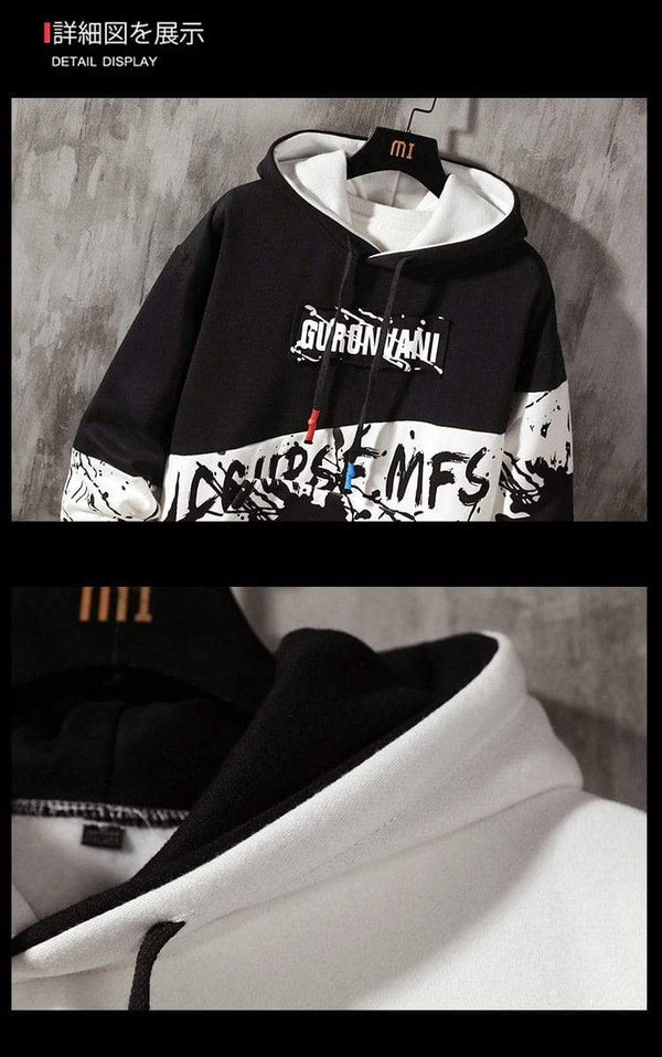 Planet Gates Oversized Mens Hoodies Men  Winter Patchwork Sweatshirt Hip Hop Japanese Streetwear Harajuku White Hoodie Men