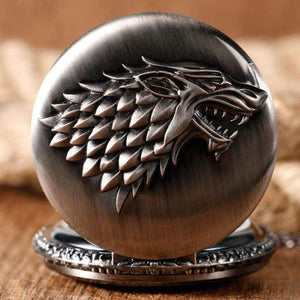 Planet Gates P1063 Stark House Crest Wolf Silver Bronze Quartz Pocket Watch Clock Antique Men Women Necklace Chain Gifts