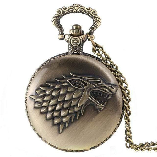 Planet Gates P1063 Stark House Crest Wolf Silver Bronze Quartz Pocket Watch Clock Antique Men Women Necklace Chain Gifts