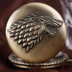 Planet Gates P1063 Stark House Crest Wolf Silver Bronze Quartz Pocket Watch Clock Antique Men Women Necklace Chain Gifts