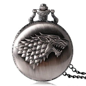 Planet Gates P1063 Stark House Crest Wolf Silver Bronze Quartz Pocket Watch Clock Antique Men Women Necklace Chain Gifts