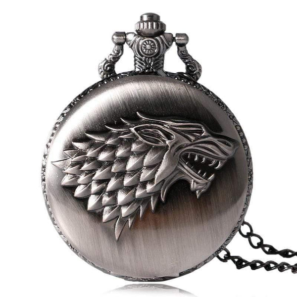 Planet Gates P1063 Stark House Crest Wolf Silver Bronze Quartz Pocket Watch Clock Antique Men Women Necklace Chain Gifts