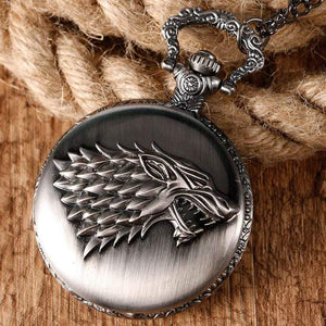 Planet Gates P1063 Stark House Crest Wolf Silver Bronze Quartz Pocket Watch Clock Antique Men Women Necklace Chain Gifts