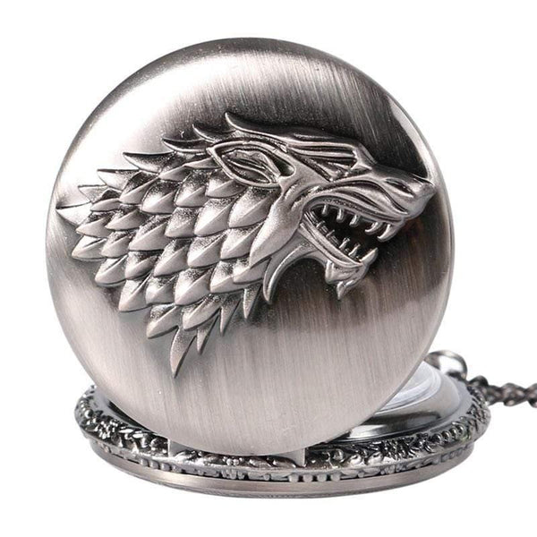 Planet Gates P1063 Stark House Crest Wolf Silver Bronze Quartz Pocket Watch Clock Antique Men Women Necklace Chain Gifts