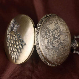 Planet Gates P1063 Stark House Crest Wolf Silver Bronze Quartz Pocket Watch Clock Antique Men Women Necklace Chain Gifts