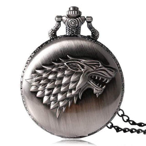 Planet Gates P1064 Stark House Crest Wolf Silver Bronze Quartz Pocket Watch Clock Antique Men Women Necklace Chain Gifts