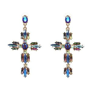 Planet Gates P1403BU Vintage Boho Crystal Cross Drop Earrings for Women Baroque Bohemian Large Long Earrings Jewelry Brincos 2018