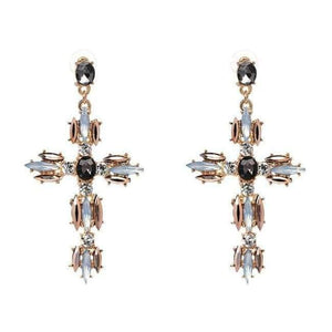 Planet Gates P1403GY Vintage Boho Crystal Cross Drop Earrings for Women Baroque Bohemian Large Long Earrings Jewelry Brincos 2018