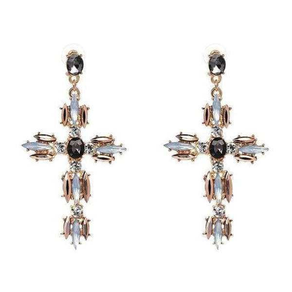 Planet Gates P1403GY Vintage Boho Crystal Cross Drop Earrings for Women Baroque Bohemian Large Long Earrings Jewelry Brincos 2018