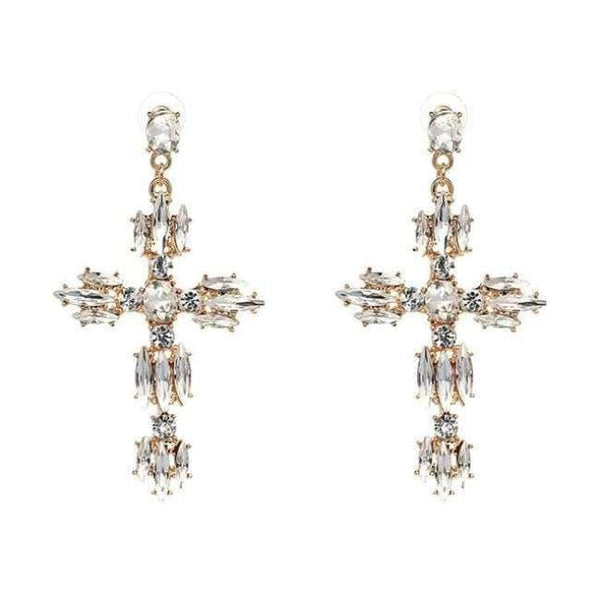 Planet Gates P1403WH Vintage Boho Crystal Cross Drop Earrings for Women Baroque Bohemian Large Long Earrings Jewelry Brincos 2018