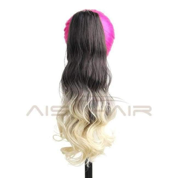 Planet Gates P2/613 / 18inches 19 inches Long Ponytail Clip in Pony tail Hair Extensions Claw on Hair piece Wavy Ombre Synthetic Fiber