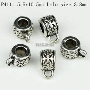 Planet Gates P411 100pcs/lot Antique Silver Color Charm Bail Beads Pendant Clips Clasps Connectors For Bracelet Necklace Jewelry Making Findings