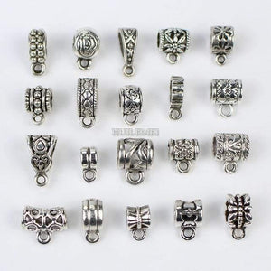 Planet Gates P412-Randomly Mixed 100pcs/lot Antique Silver Color Charm Bail Beads Pendant Clips Clasps Connectors For Bracelet Necklace Jewelry Making Findings