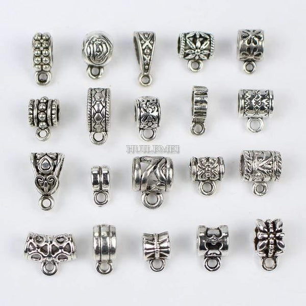 Planet Gates P412-Randomly Mixed 100pcs/lot Antique Silver Color Charm Bail Beads Pendant Clips Clasps Connectors For Bracelet Necklace Jewelry Making Findings