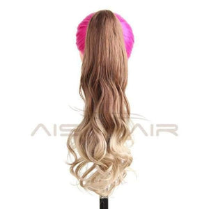Planet Gates P8/613 / 18inches 19 inches Long Ponytail Clip in Pony tail Hair Extensions Claw on Hair piece Wavy Ombre Synthetic Fiber