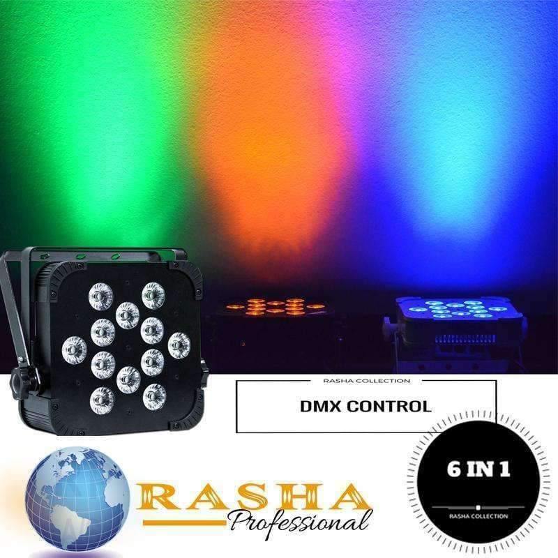 Planet Gates (Pack of 6 ) Rasha Hex V12 with 6in1 RGBAW+UV Color Leds, Wireless DMX LED Slim Par Light For Stage Event, Master-slave mode