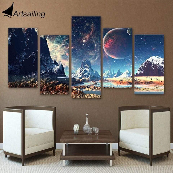 Planet Gates Painting Nebula Canvas Art Poster Snow Mountains Space Canvas Set Planet Lake Pictures 5 Pieces Prints Home Decor