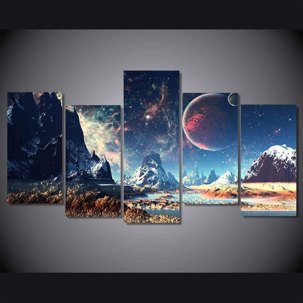 Planet Gates Painting Nebula Canvas Art Poster Snow Mountains Space Canvas Set Planet Lake Pictures 5 Pieces Prints Home Decor