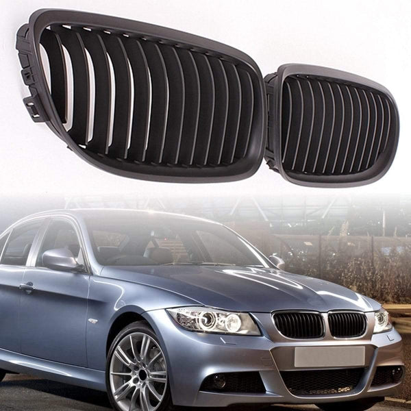 Planet Gates Pair Matte/Gloss Black Car Front Grille For BMW E90 LCI 3-Series Sedan/Wagon 09-11 Racing Grills
