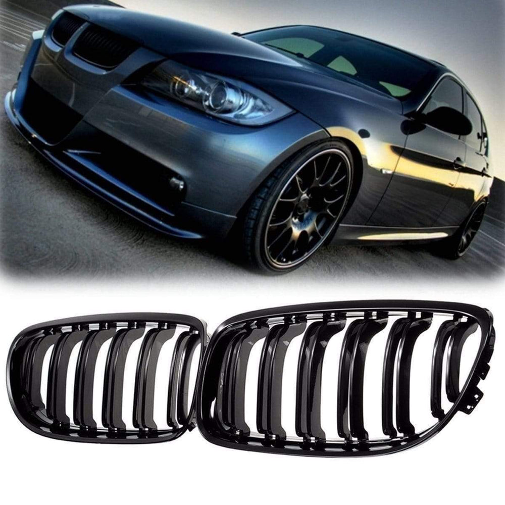 Planet Gates Pair Matte/Gloss Black Car Front Grille For BMW E90 LCI 3-Series Sedan/Wagon 09-11 Racing Grills
