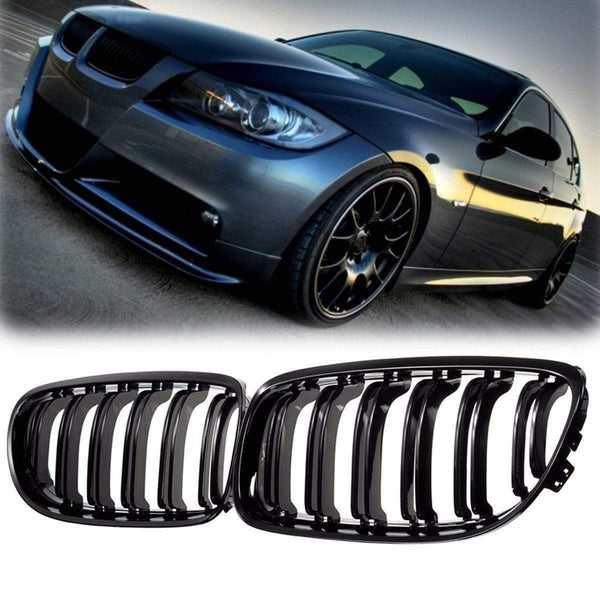 Planet Gates Pair Matte/Gloss Black Car Front Grille For BMW E90 LCI 3-Series Sedan/Wagon 09-11 Racing Grills