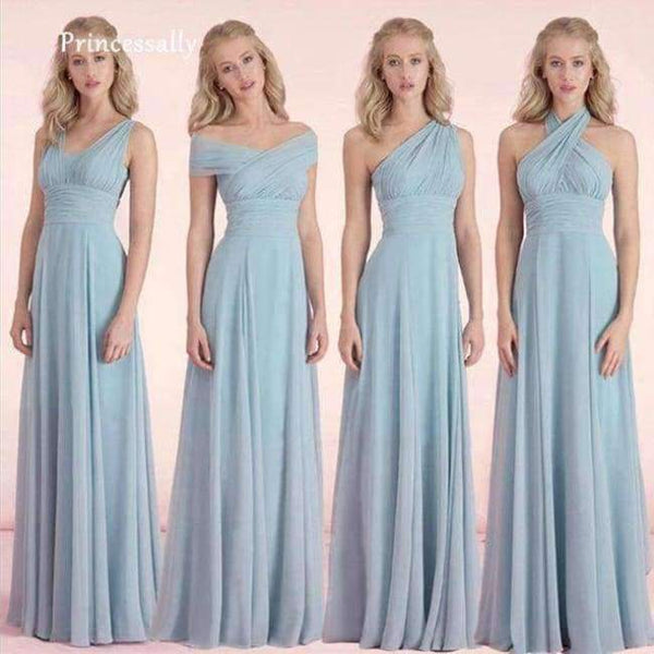 Planet Gates pale blue / 6 Blue Bridesmaid Dresses Chiffon Fall Winter Bridesmaid Dress Cheap Prom Vestido De Festa De Casamento Long-Party-Dress