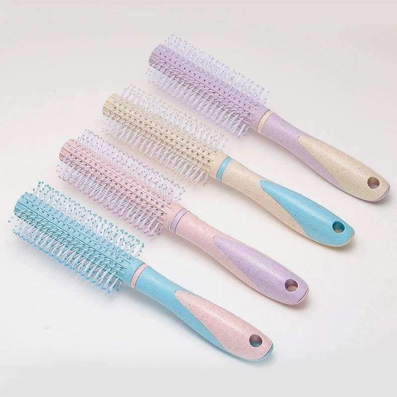Planet Gates Pale Pink Round Roller Wheat Straw Hair Comb Styling Brush Salon Straight Curly Wavy Hairbrush Massage Beauty Hair Care Tool