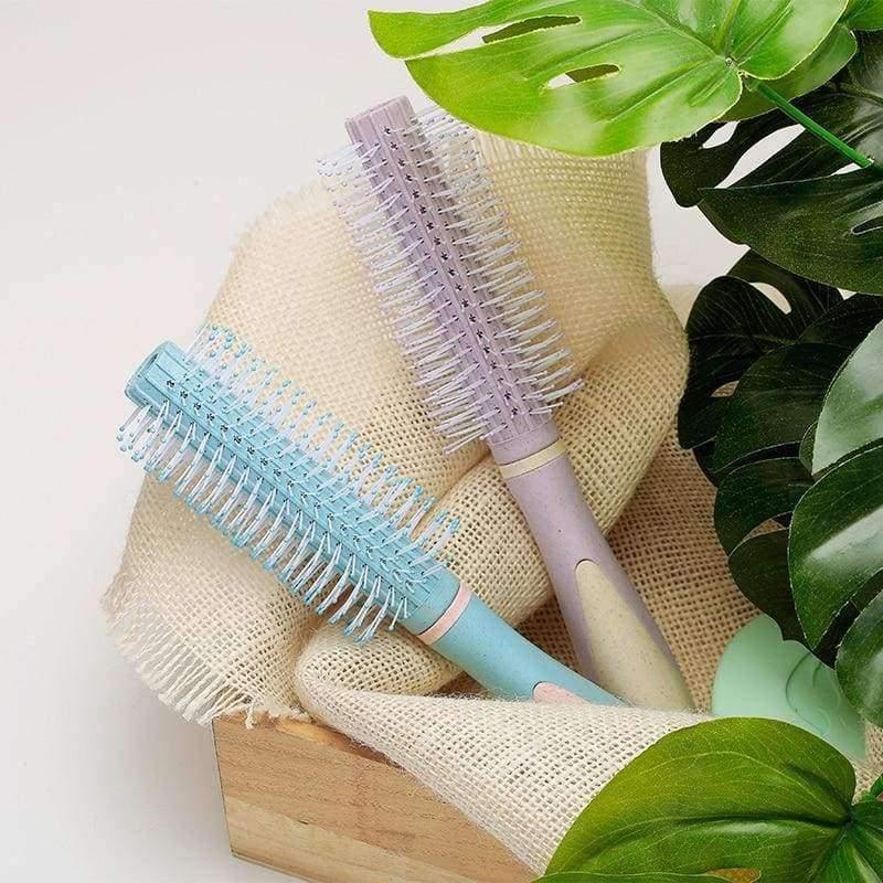 Planet Gates Pale Pink Round Roller Wheat Straw Hair Comb Styling Brush Salon Straight Curly Wavy Hairbrush Massage Beauty Hair Care Tool