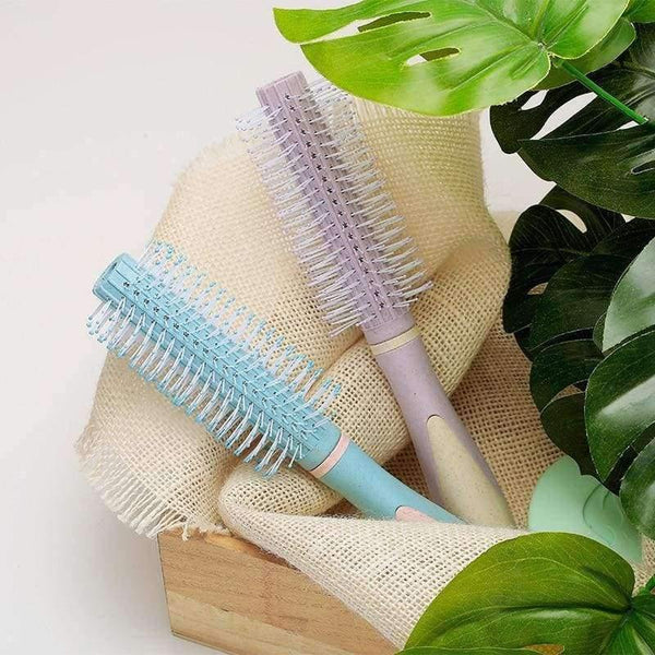 Planet Gates Pale Pink Round Roller Wheat Straw Hair Comb Styling Brush Salon Straight Curly Wavy Hairbrush Massage Beauty Hair Care Tool