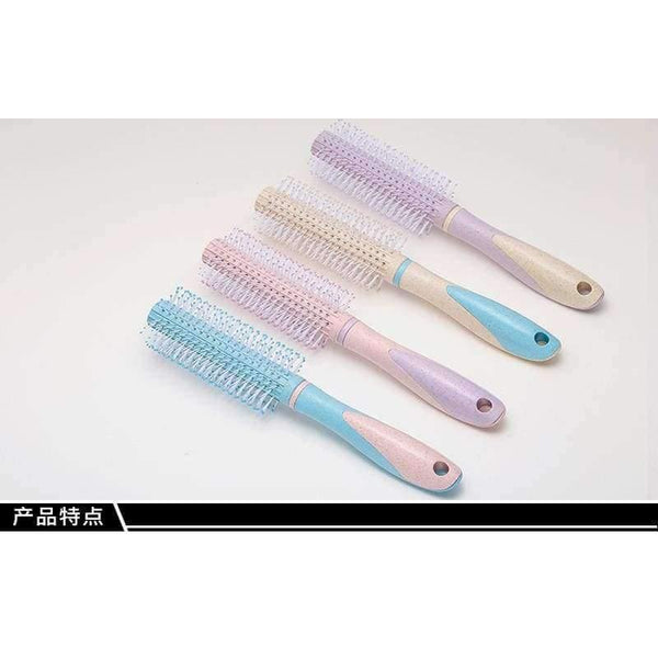 Planet Gates Pale Pink Round Roller Wheat Straw Hair Comb Styling Brush Salon Straight Curly Wavy Hairbrush Massage Beauty Hair Care Tool
