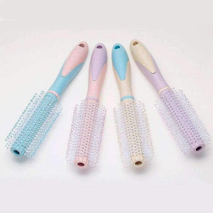 Planet Gates Pale Pink Round Roller Wheat Straw Hair Comb Styling Brush Salon Straight Curly Wavy Hairbrush Massage Beauty Hair Care Tool