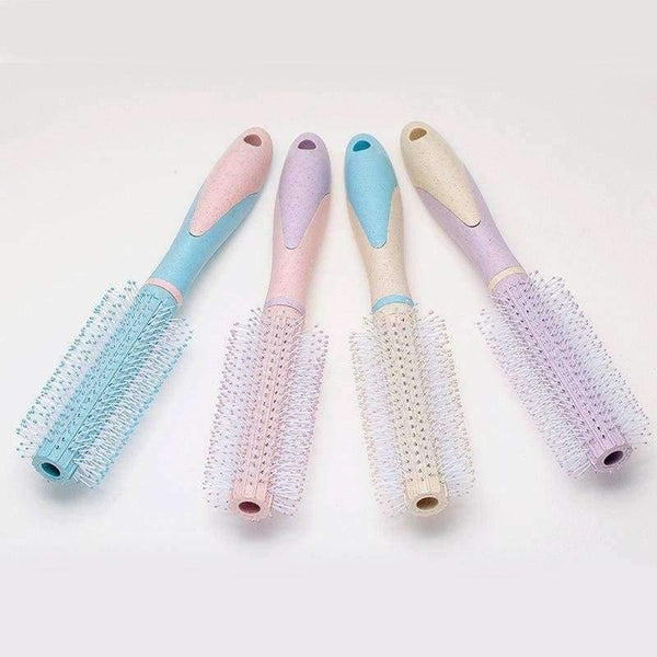 Planet Gates Pale Pink Round Roller Wheat Straw Hair Comb Styling Brush Salon Straight Curly Wavy Hairbrush Massage Beauty Hair Care Tool