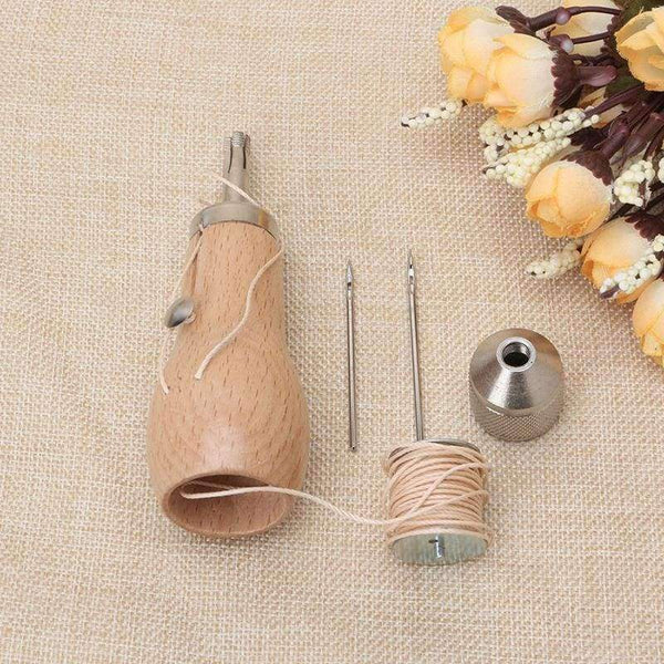 Planet Gates Palmybest Carving Wax Line Wooden Handle Sewing Awl Stitcher Leather Canvas Tent Sewing Needle Craft DIY hand-stitched Tools