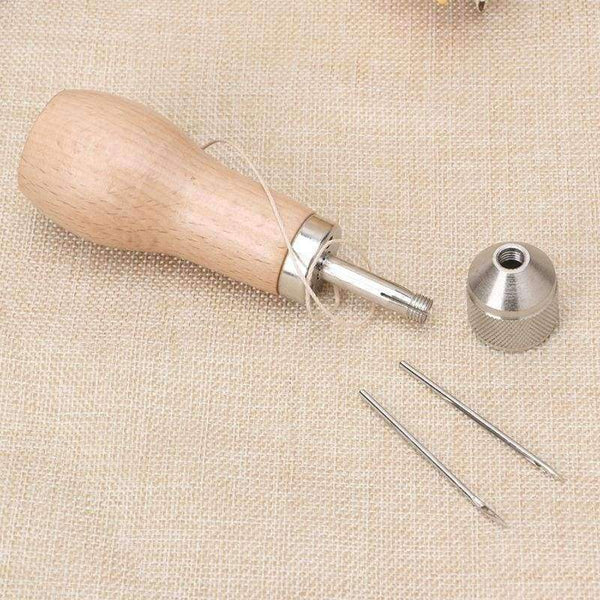Planet Gates Palmybest Carving Wax Line Wooden Handle Sewing Awl Stitcher Leather Canvas Tent Sewing Needle Craft DIY hand-stitched Tools