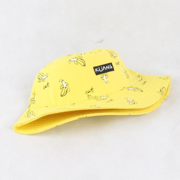 Planet Gates Panama Bucket Hat Men Women Summer Bucket Cap Banana Print Yellow Hat Bob Hat Hip Hop Gorros Fishing Fisherman Hat