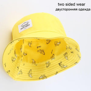 Planet Gates Panama Bucket Hat Men Women Summer Bucket Cap Banana Print Yellow Hat Bob Hat Hip Hop Gorros Fishing Fisherman Hat