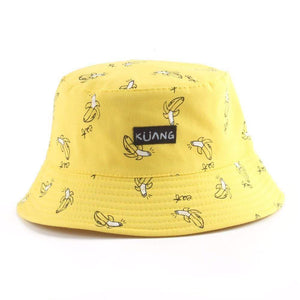 Planet Gates Panama Bucket Hat Men Women Summer Bucket Cap Banana Print Yellow Hat Bob Hat Hip Hop Gorros Fishing Fisherman Hat