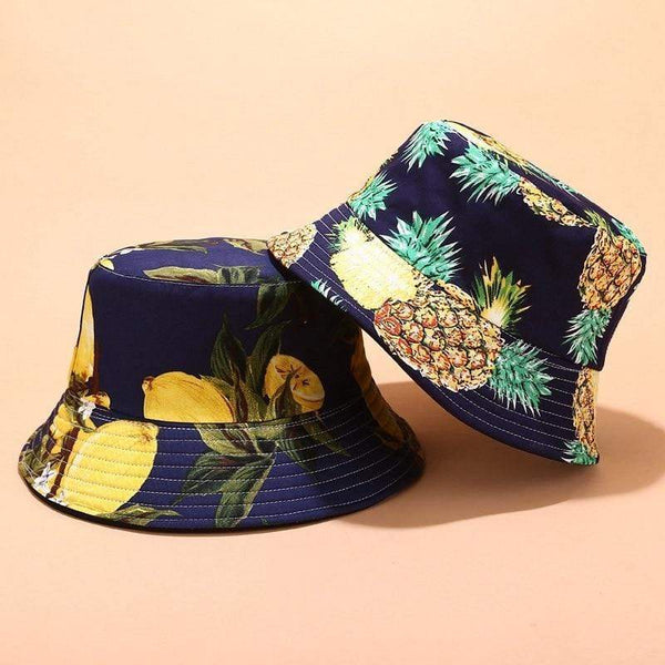 Planet Gates Panama Bucket Hats Women Men Reversible Fruit Banana Watermelon Cherry Print Fisherman Hat Casual Harajuku Hip Hop Bucket Cap